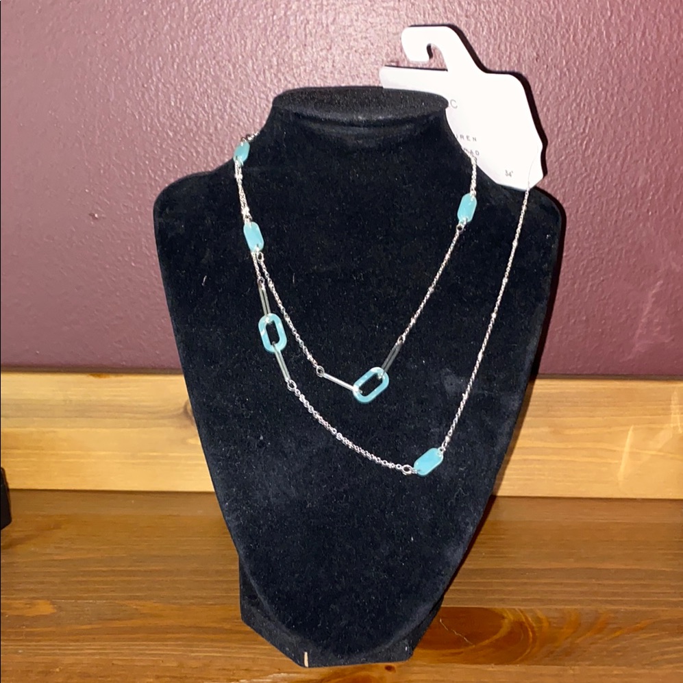 Lc Lauren Conrad Silver And Blue Geometric Necklace 18$